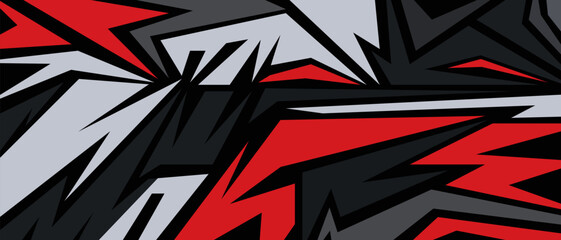 abstract graphic design with red, black, and grey shapes for sports and racing concept
