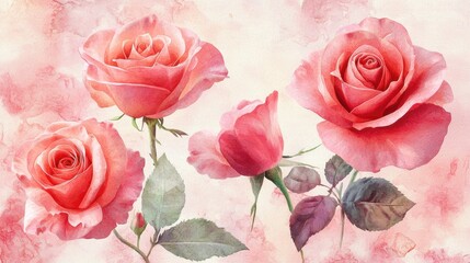 Elegant Pink Roses on Soft Watercolor Background