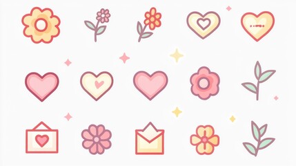Colorful Heart and Flower Illustrations for Design Projects