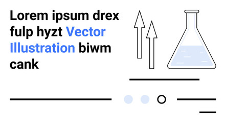 Laboratory flask with liquid, two arrows pointing up, various lines and circular shapes. Ideal for educational content, scientific research, chemistry studies, data analysis, process diagrams