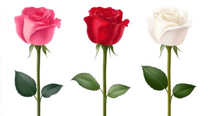 Beautiful Colorful Roses on White Background