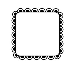 Scalloped edge square frame. Simple rectangle scalloped border. Fabric lace pattern frame. Repeat cute vintage frill ornament. Texture ribbon. Vector illustration isolated on white background.