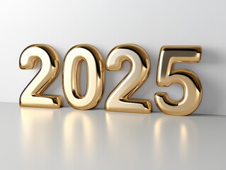 Elegant minimalistic New Year 2025 banner in gold on white background for celebration design