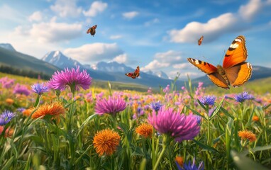 A Colorful Meadow with Butterflies