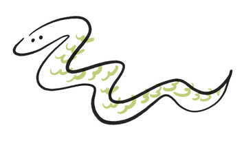 筆書きの可愛いヘビの和風イラスト　年賀状素材