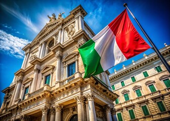Obraz premium Captivating Architectural Photography of Italy’s Iconic Landmarks with Italian Flag Motifs, Showcasing the Rich Culture, History, and Vibrant Colors of Italy's Heritage in Urban Landscapes