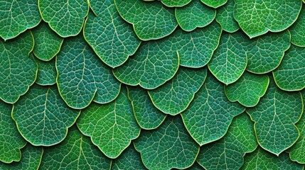 Fototapeta premium Green leaves arranged in a tiled pattern.