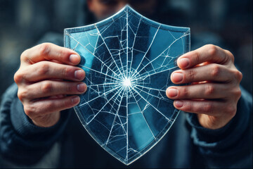 Network vulnerability represented by cracked protection shield