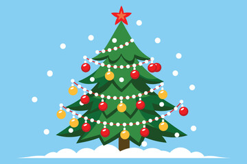 Christmas Tree Decoration with Lights and White Snow Accents