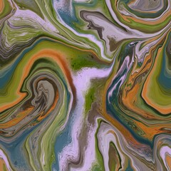 Abstract Hand Drawing Digital Painting Watercolor Liquid Fluid Wavy Marble Seamless Pattern Tie Dye Batik Background
