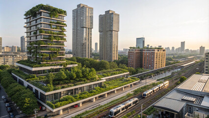 Green Cityscape Sustainable Urban Living with Lush Greenery and Modern Architecture