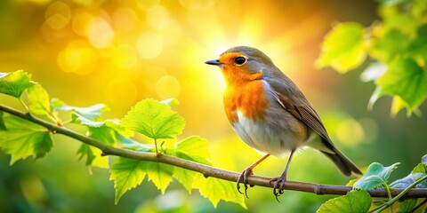 Captivating Long Exposure of a Robin Bathed in Golden Sunlight Amidst Nature's Beauty