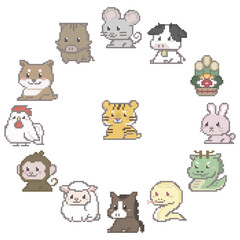 干支のイメージ, ドット絵, 主役はトラ