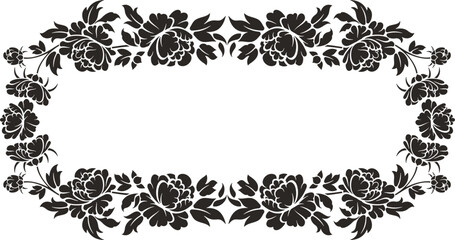 Vector floral ornamental frame with flowers, roses wreath. Vintage romantic oriental panel, great for wedding decorations, greeting cards, invitations, banners, vinyl and laser ready. Love concept.