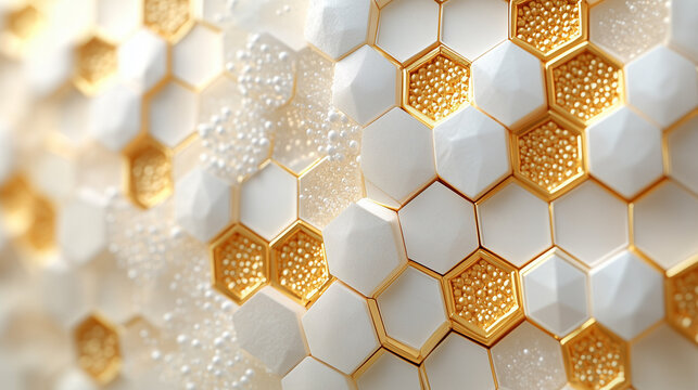 Illustration abstraite de motifs hexagonaux de nid d'abeille en 3D, design g&eacute;om&eacute;trique moderne et minimaliste