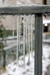 Icicles on the metal fence