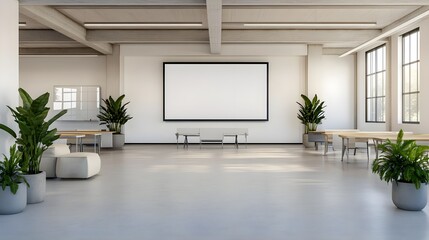 Modern Office Interior with Blank Wall