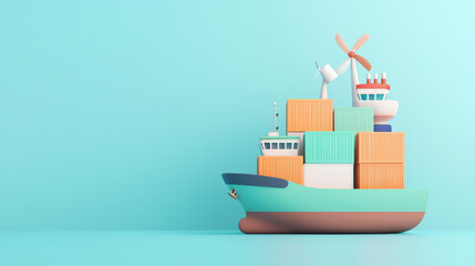 Obraz premium colorful cargo ship loaded with containers, symbolizing trade and economic growth. vibrant design reflects global shipping and logistics