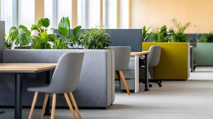 Modern Office Workspace with Plants