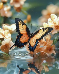 story concept meaning design Butterfly on beautiful floral backdrop illustration