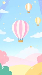 Pastel Hot Air Balloons in a Dreamy Sky.