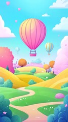 Hot Air Balloons Flying Over a Colorful Landscape.