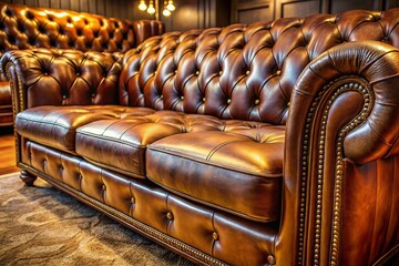 Obraz premium Closeup of Brown Leather Sofa with Intricate Pattern - Long Exposure Photography, Textured Leather, Home Decor, Modern Furniture, Interior Design, Cozy Living Room, Stylish Seating, Warm Tones