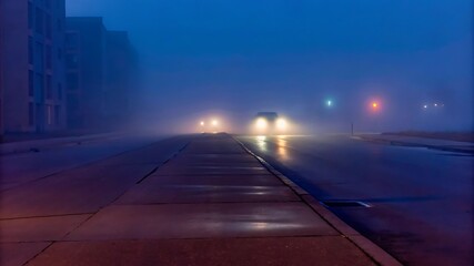 Fototapeta premium Fog in the night city after rain.jpg