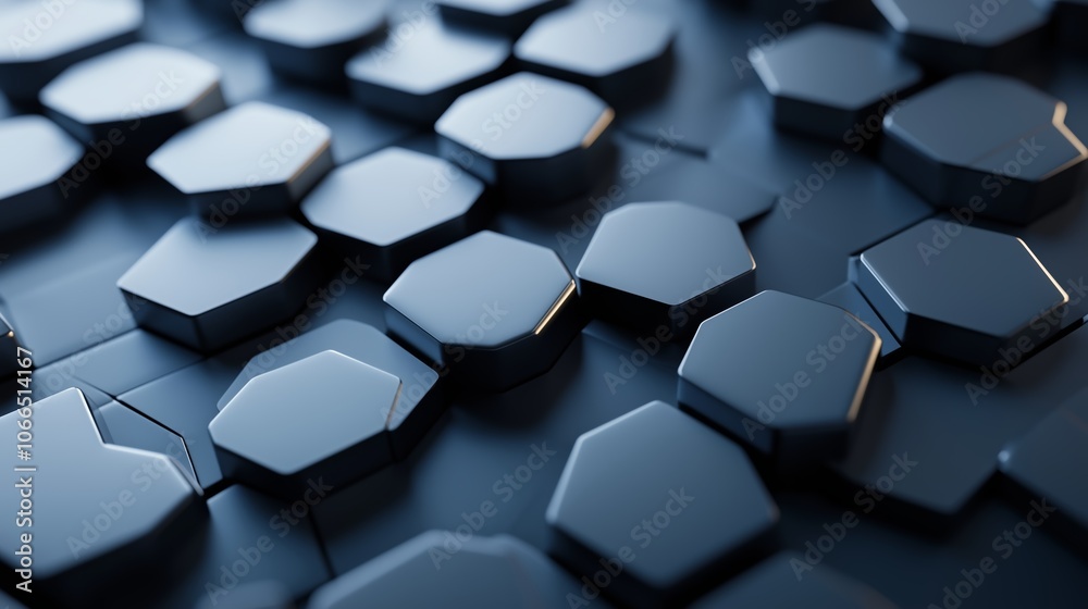 Poster abstract close-up of dark hexagonal tiles arranged on a surface creating an intricate geometric patt