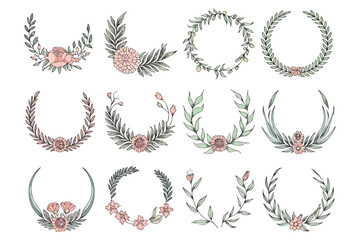 twelve unique data-themed wreaths with elegant and abstract patterns vector art