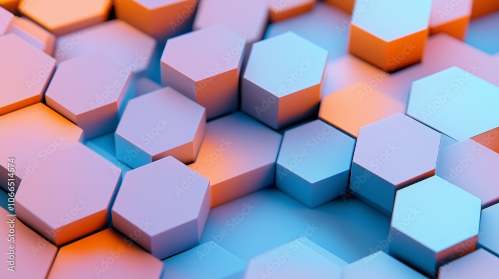 Poster colorful hexagonal patterns creating a modern abstract design with soft gradients and shadows in a d