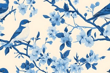Bluebird in bloom seamless pattern