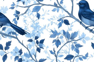 Bluebird in bloom seamless pattern