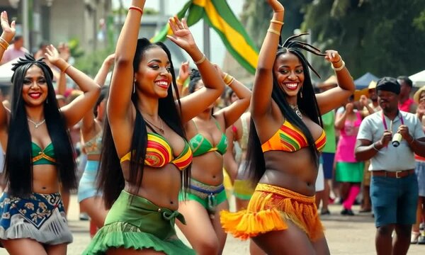 Vibrant cultural celebration featuring dancers in colorful attire during a lively festival in Brazil
