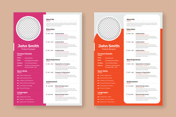 Professional modern business resume and biodata cv design template with two style