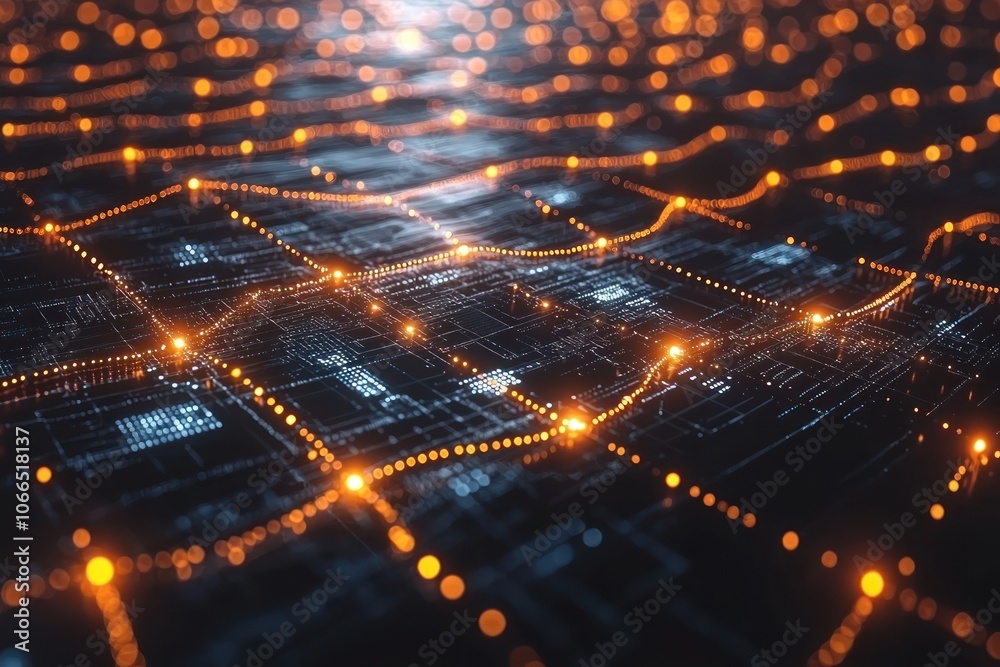 Poster abstract digital network with glowing orange nodes