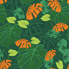Golden Monstera: Autumn Leaves in Bloom seamless pattern.
