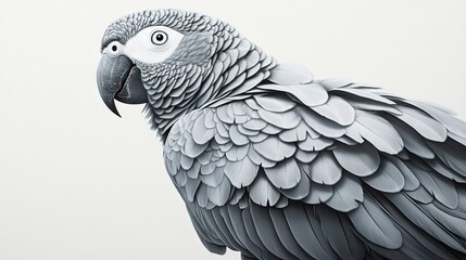 Obraz premium A captivating portrait of a Gray African parrot perched gracefully, highlighting its detailed feathers and keen gaze, with ample copy space for added text and design elements.