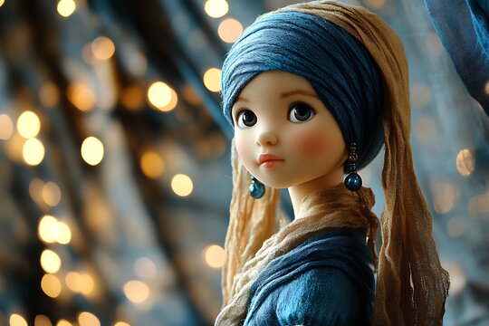 Portrait of a beautiful handmade art doll