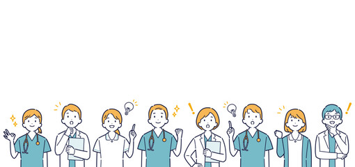 上を向いて明るい表情をする医師のイラストセット＿見出し
