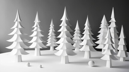 Obraz premium Snowy woodland scene in delicate white paper art style. Perfect for seasonal and holiday themes
