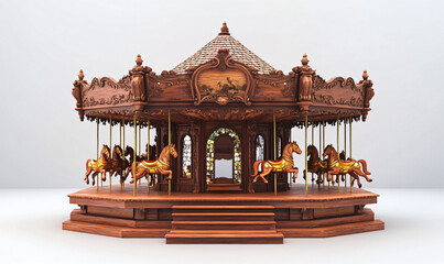 Vintage Style Christmas Musical Carousel with Mirror Mosaics on White Background