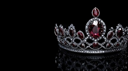 Obraz premium Crown adorned with jewels and a ruby diamond, ideal for creating a regal appearance. The photo captures the crowns elegance, with ample copy space for design needs.