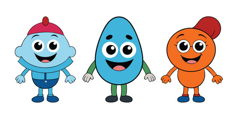 Obraz premium 3D Cute Happy Cartoon Characters Collection: Isolated on White Background, Fun and Playful Designs for Kids and Social Media