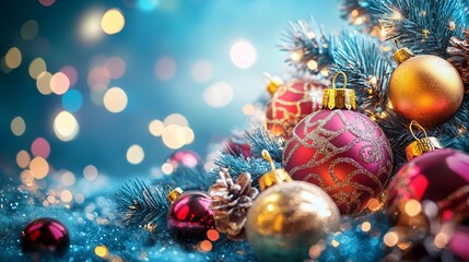 Festive Background with 2025 Numbers and Christmas Ornaments