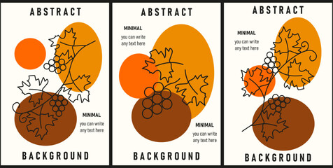 Set Abstract autumn backgrounds in trendy minimal style. Pastel color Autumn poster cover collection with grape. Vector illustration can used fall card print. EPS 10