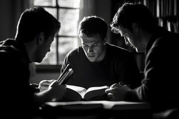 Man studying Bible with friends
