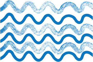 Brush, marker drawn bold doodle lines seamless pattern. Abstract modern geometric blue wavy ornament background