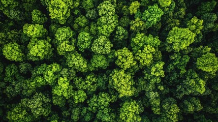 Naklejka premium Lush green trees in a vibrant forest create a natural paradise, highlighting the beauty of explorer trees in the wild. Ideal for nature-themed projects with ample copy space.