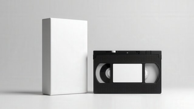 Nostalgic hand VHS mockup 3D with a blank white case, ideal for vintage-style branding.